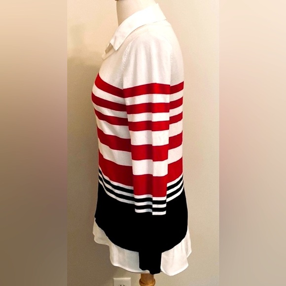 Calvin Klein Black Red White Striped SZ S Preppy Designer Casual Chic Sweater - Picture 5 of 8